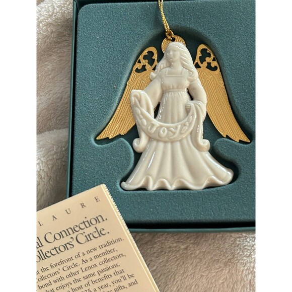 Lenox Laurels Joy Porcelain Angel and Lenox Joy Silver Christmas Tree Ornaments - Picture 2 of 12